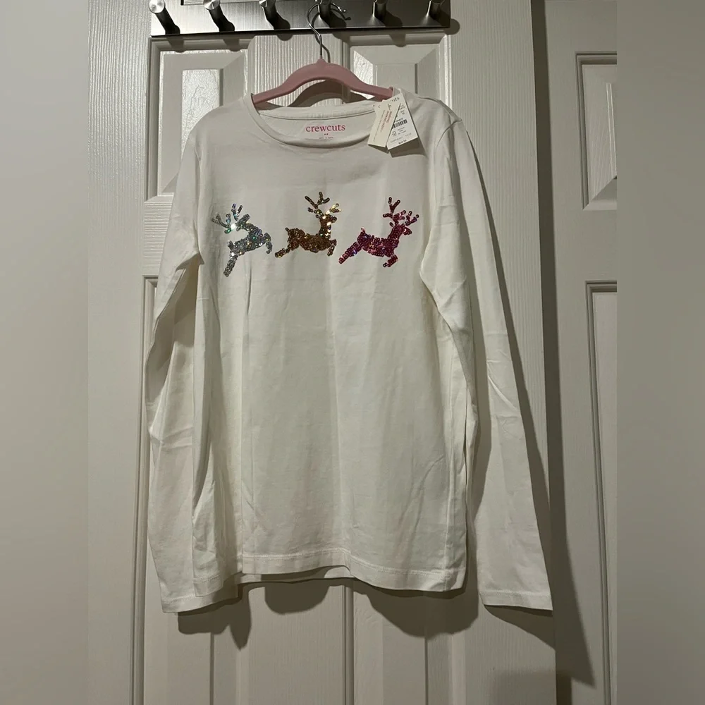 J Crew crewcuts size XL (12-14) sequin reindeer holiday long sleeve t-shirt, NWT - Picture 5 of 7